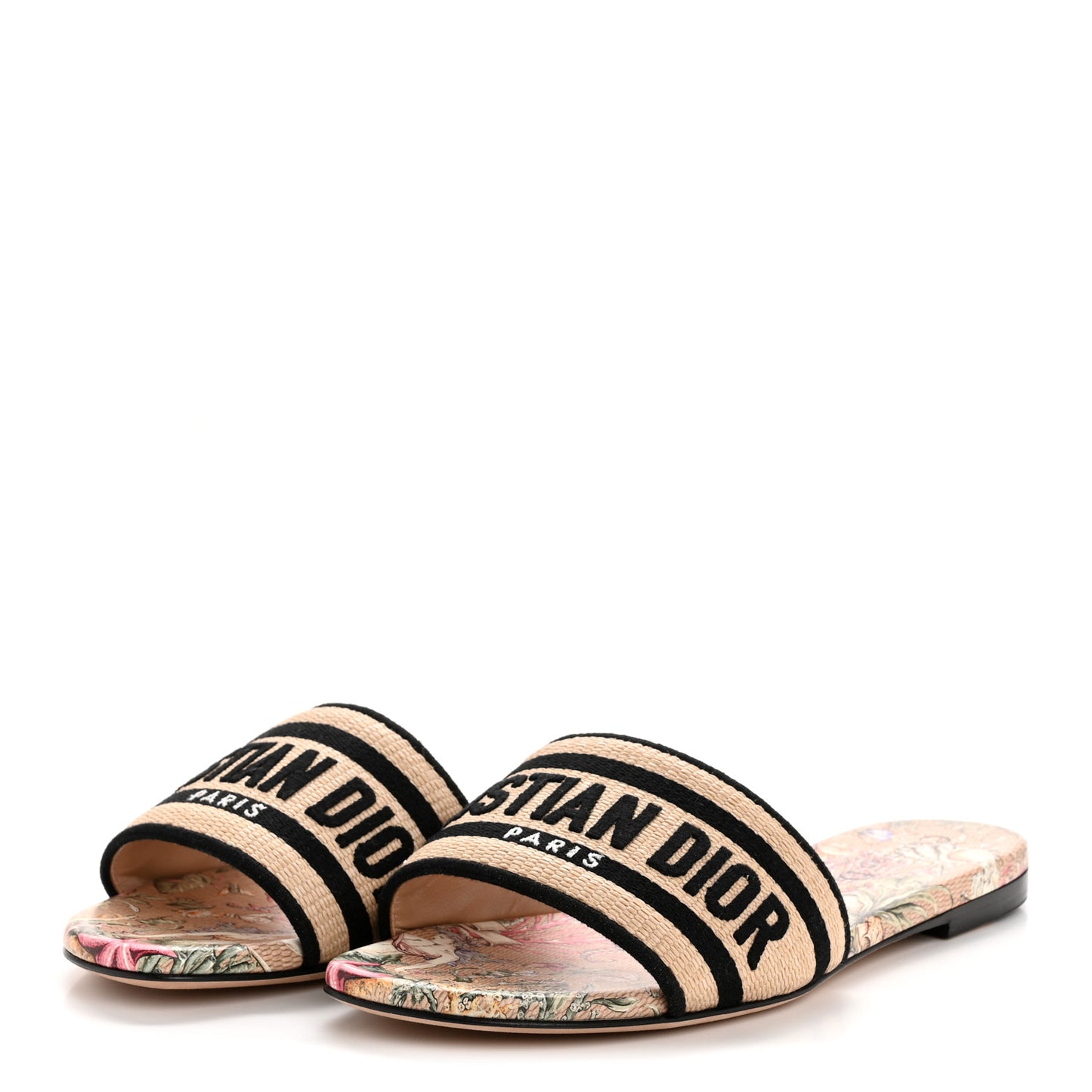 Straw Embroidered Cabinet De La Mer Dway Flat Slide Sandals 36 Multicolor