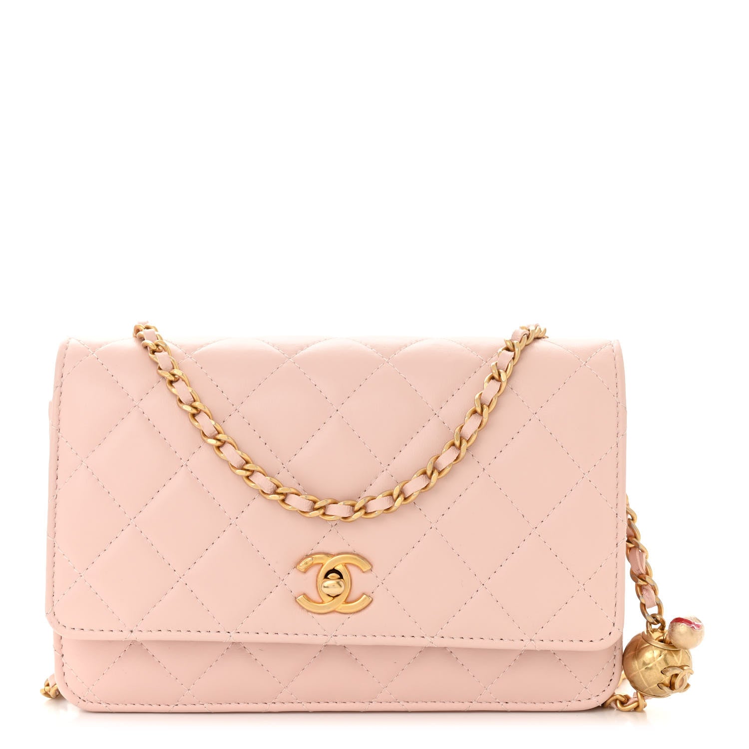 Chanel Lambskin Quilted CC Pearl Crush Wallet on Chain WOC Pink 1 of 12
