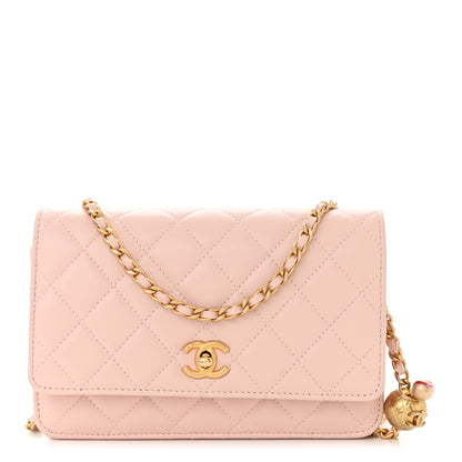Chanel Lambskin Quilted CC Pearl Crush Wallet on Chain WOC Pink 1 of 12