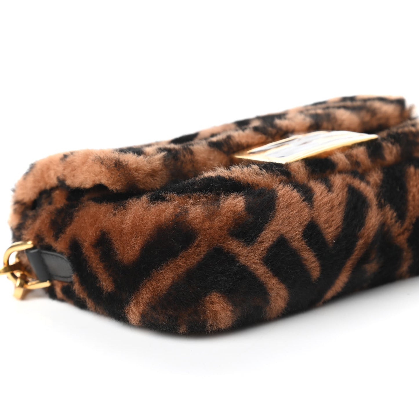 Shearling Vitello Dolce Macro FF 1974 Mini Baguette Tobacco Black