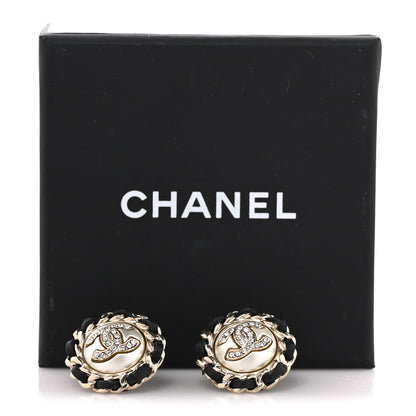 Chanel Pearl Crystal Lambskin CC Earrings Gold Black 5 of 5
