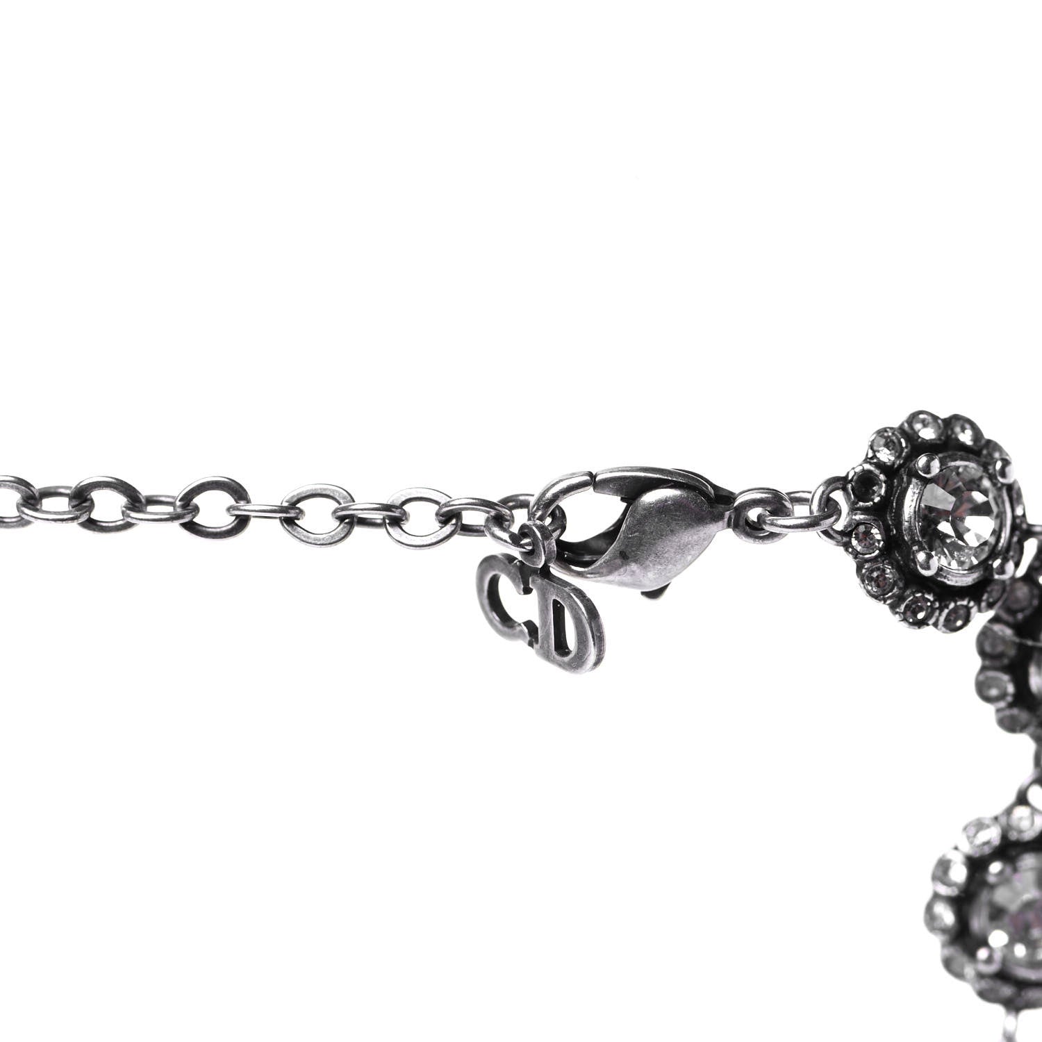 Christian Dior Crystal Flower Necklace Silver Blue 3 of 4