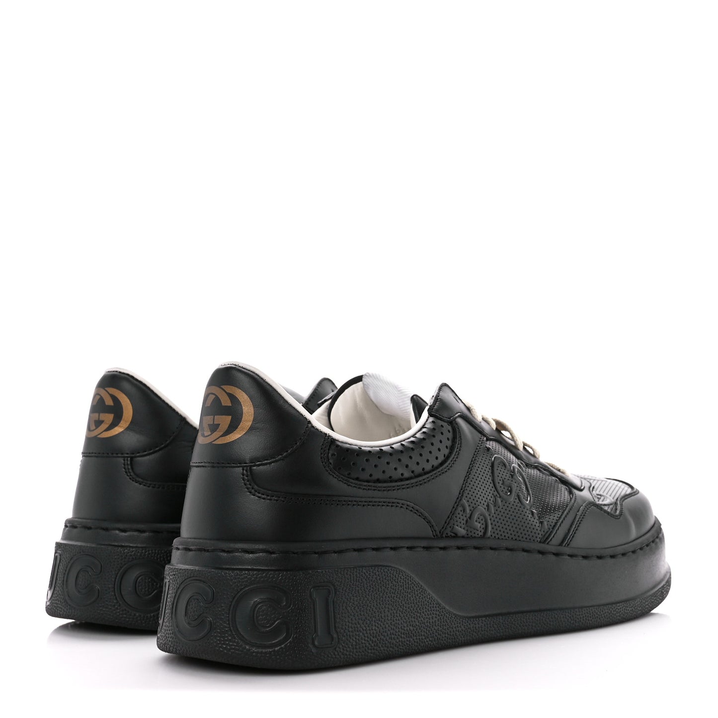 Calfskin GG Tennis Embossed Perforated Mens Interlocking G 55mm Sneakers 8 Black