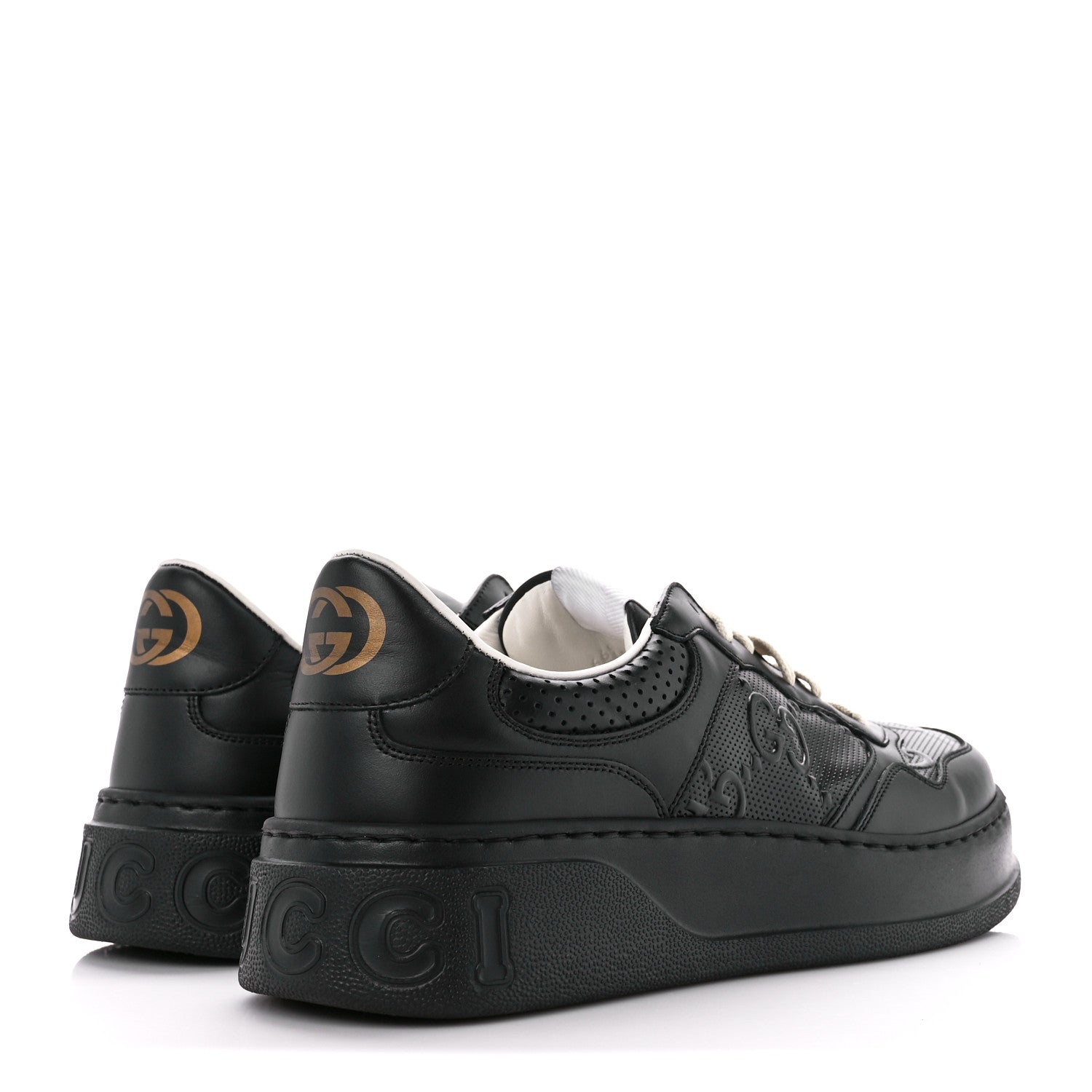 Gucci Calfskin GG Tennis Embossed Perforated Mens Interlocking G 55mm Sneakers 8 Black 4 of 10
