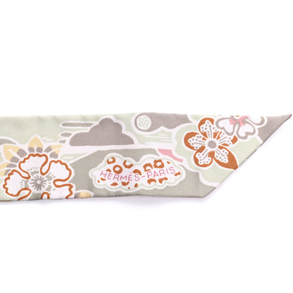 Hermes Silk Bingata Twilly Vieux Rose Vert De Eau 4 of 4