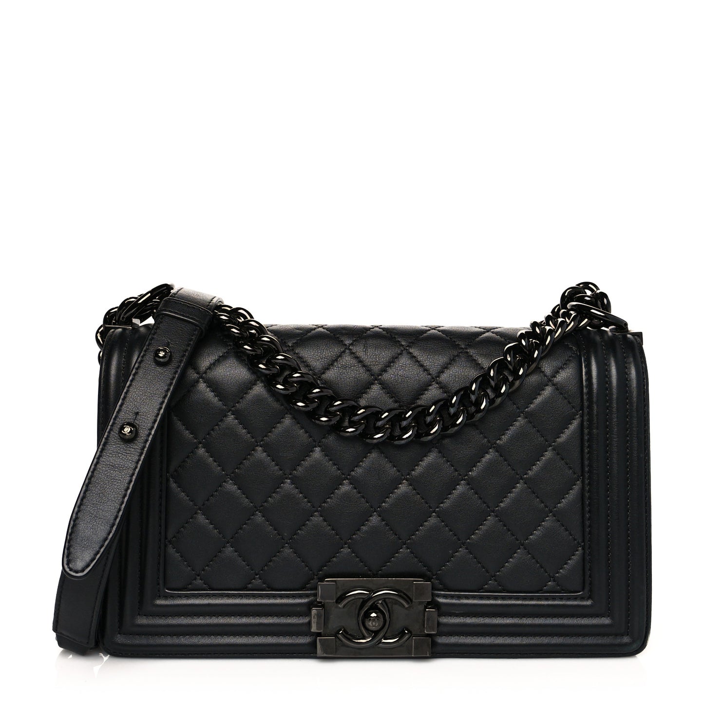 Lambskin Quilted Medium Boy Flap So Black