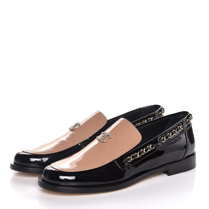 Chanel Patent Calfskin CC Chain Mocassin Loafers 41 Black Beige 2 of 9