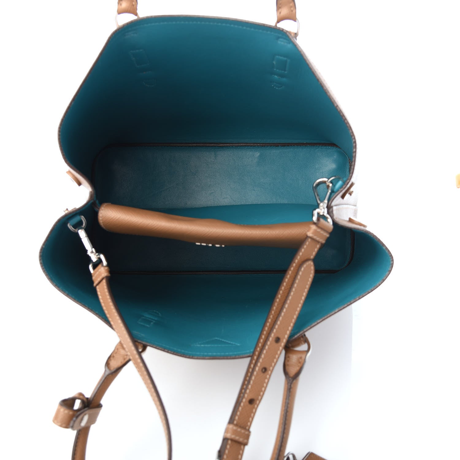 Prada Saffiano Cuir Medium Double Handle Tote Cannella Turchese 5 of 9