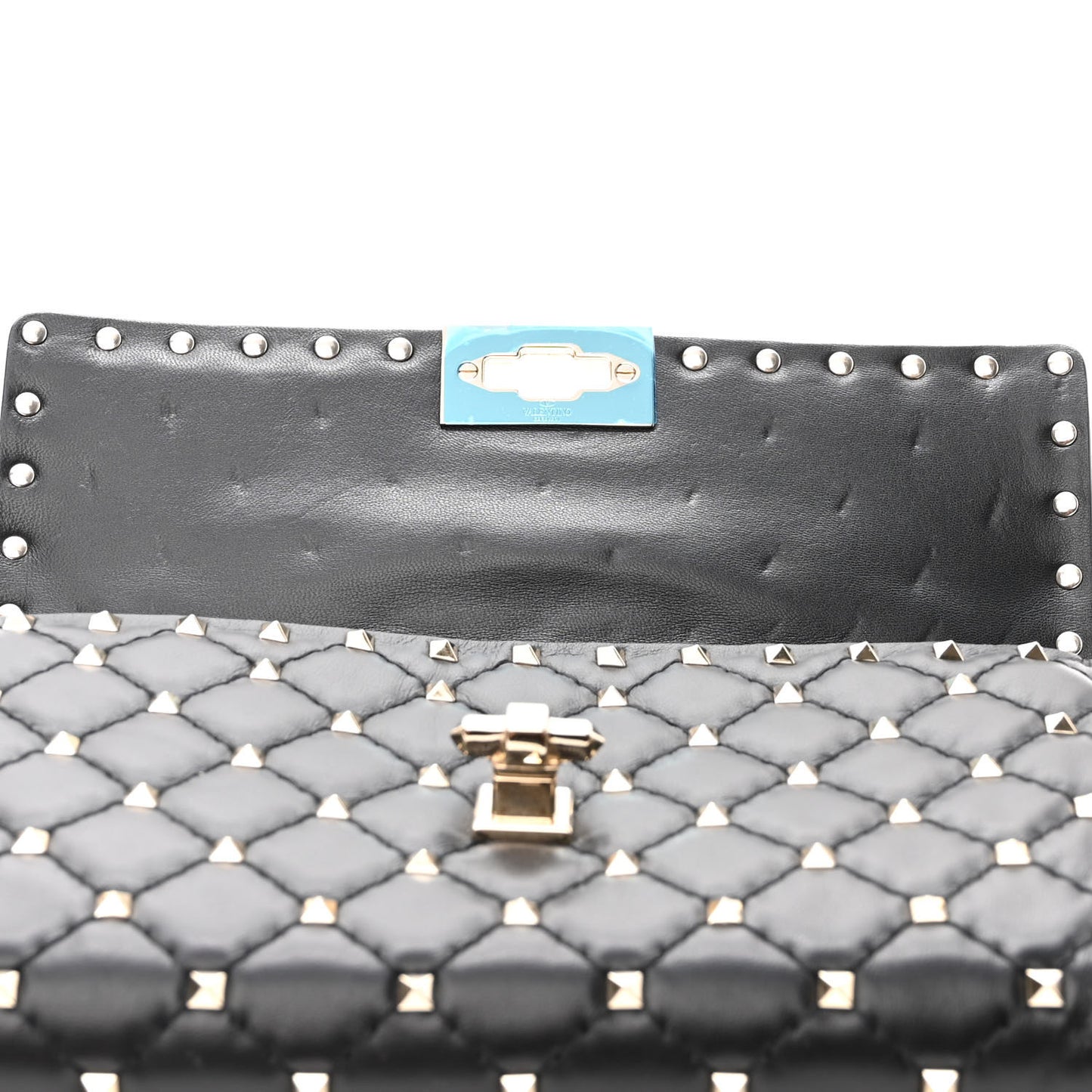 Lambskin Rockstud Spike Wallet on Chain Black