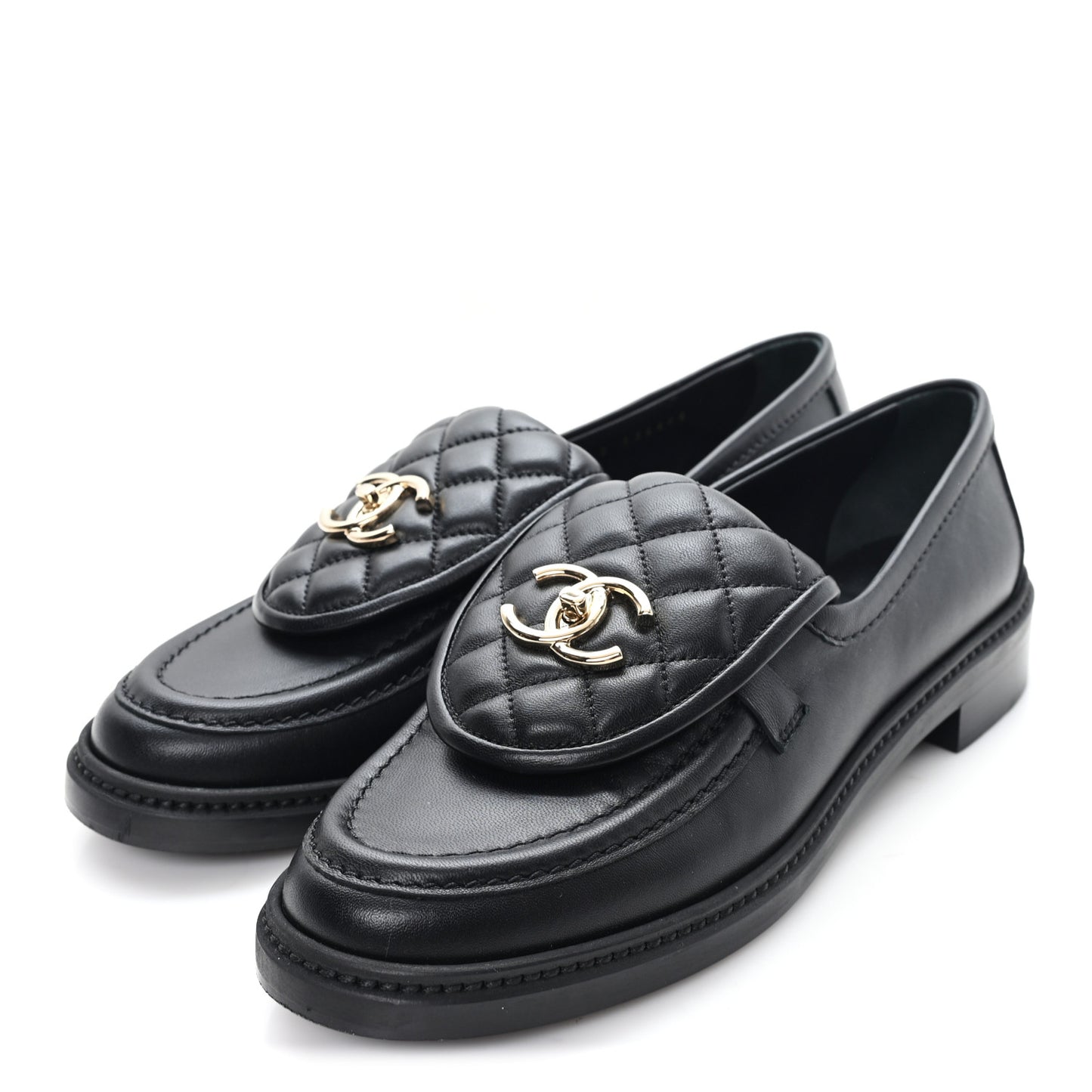 Lambskin Quilted CC Turnlock Loafers 39 Black