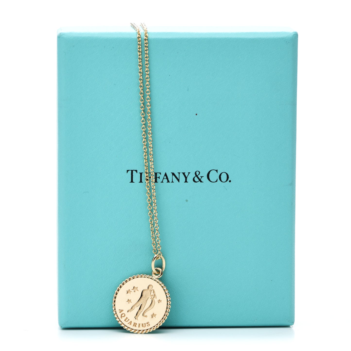 18K Yellow Gold Zodiac Aquarius Pendant Necklace