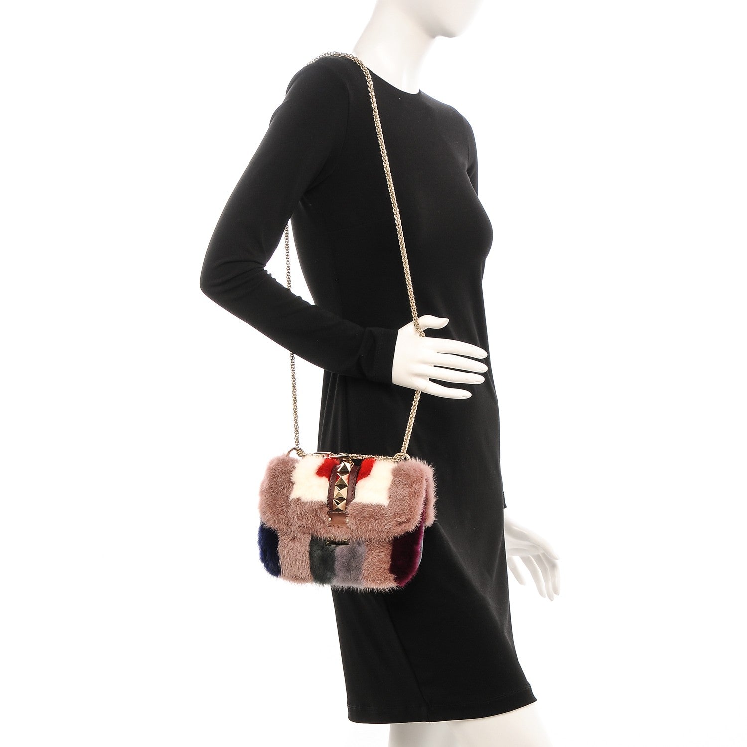 Valentino Garavani Mink Fur Colorblock Small Glam Lock Rockstud Flap Multicolor 2 of 6