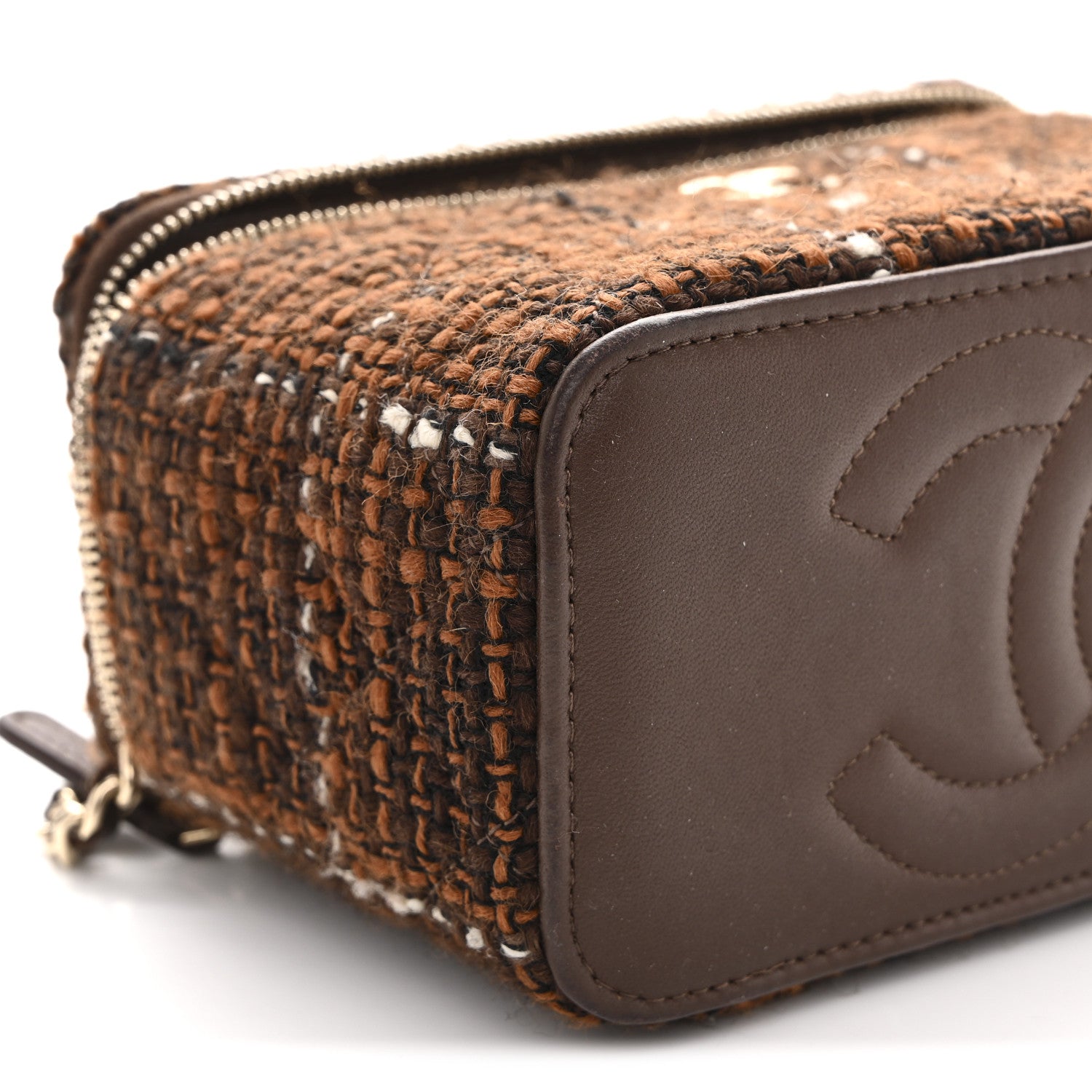 Chanel Tweed Small Top Handle Vanity Case With Chain Brown Multicolor 11 of 13