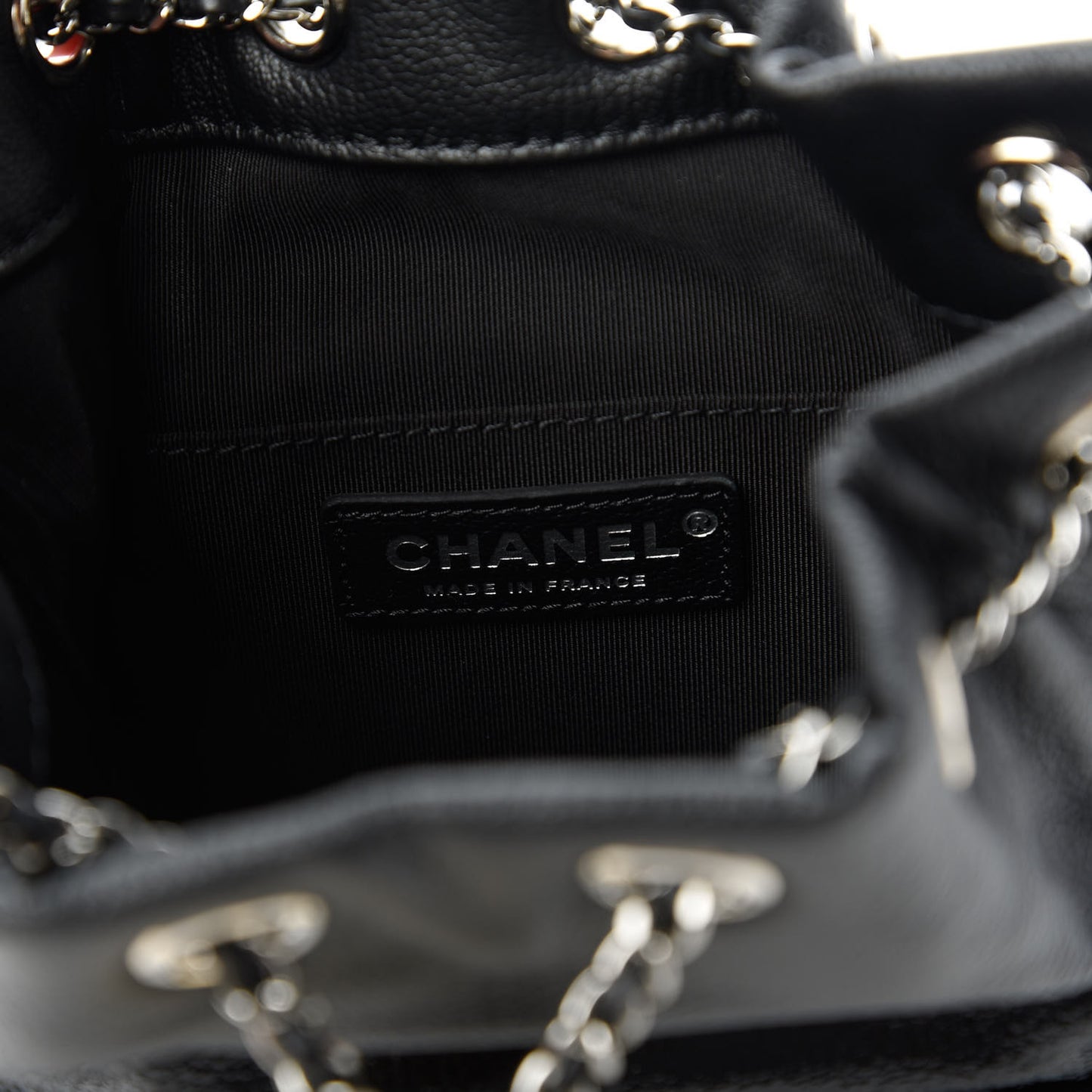 Patent Goatskin Quilted Small Gabrielle Bucket Black