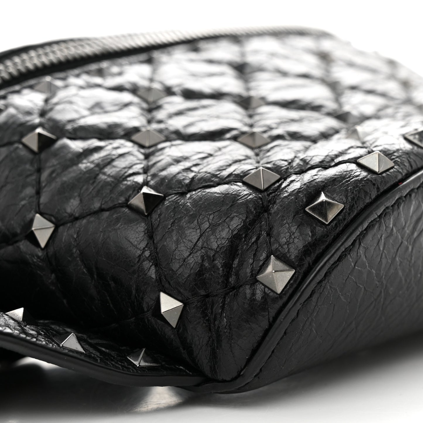 Craquele Nappa Rockstud Spike Belt Bag Black