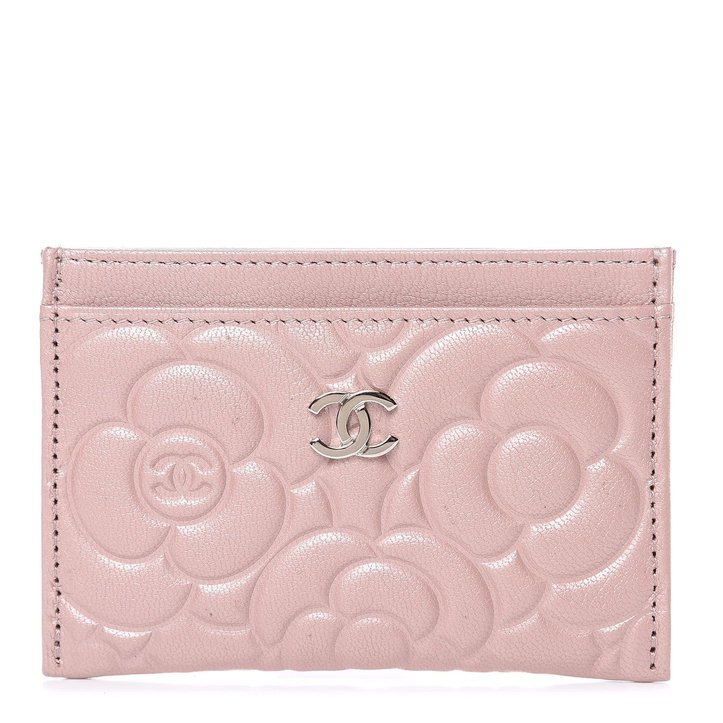 Goatskin Camellia Embossed Card Holder Light Pink