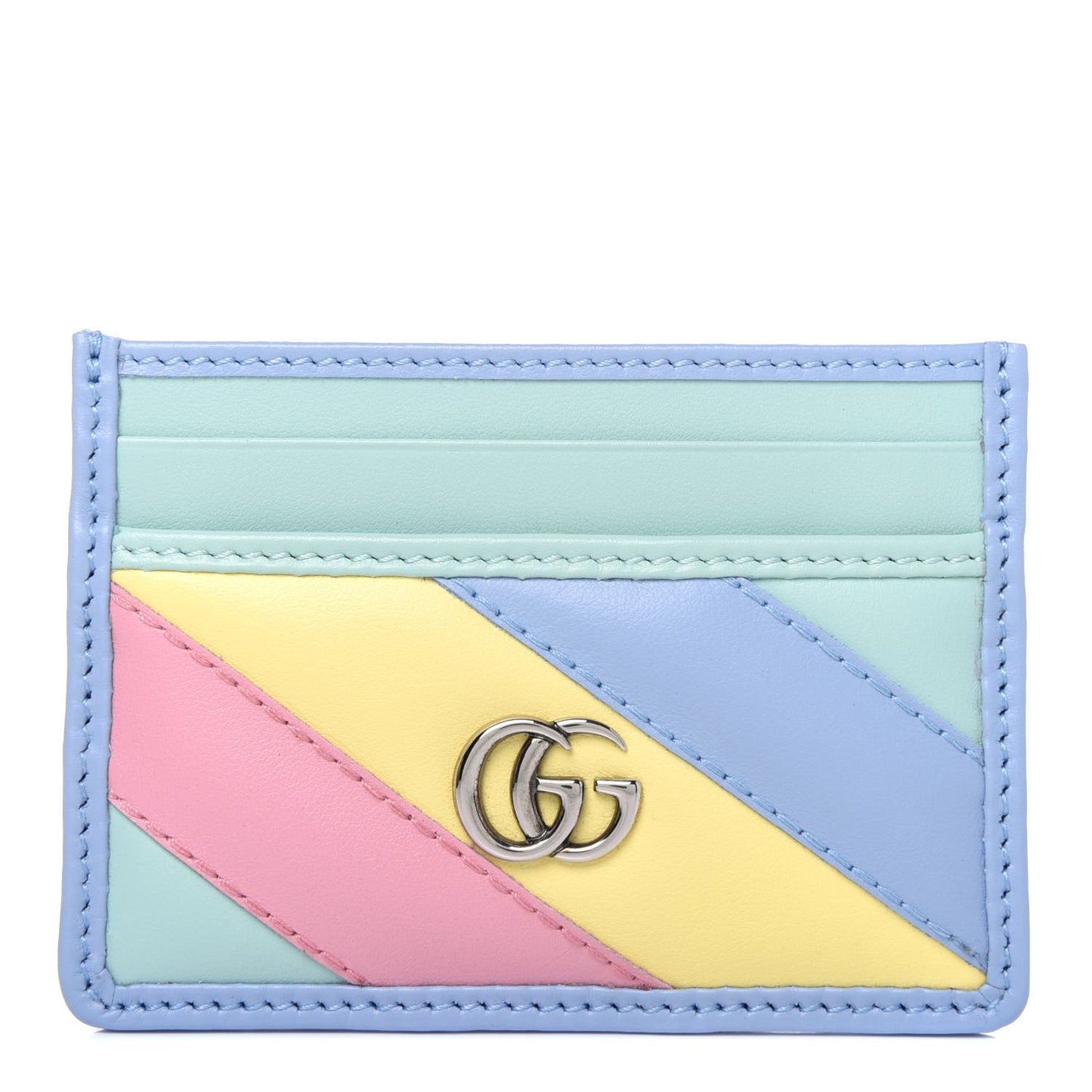 Calfskin Matelasse Diagonal GG Marmont Card Holder Wallet Multicolor Pastel