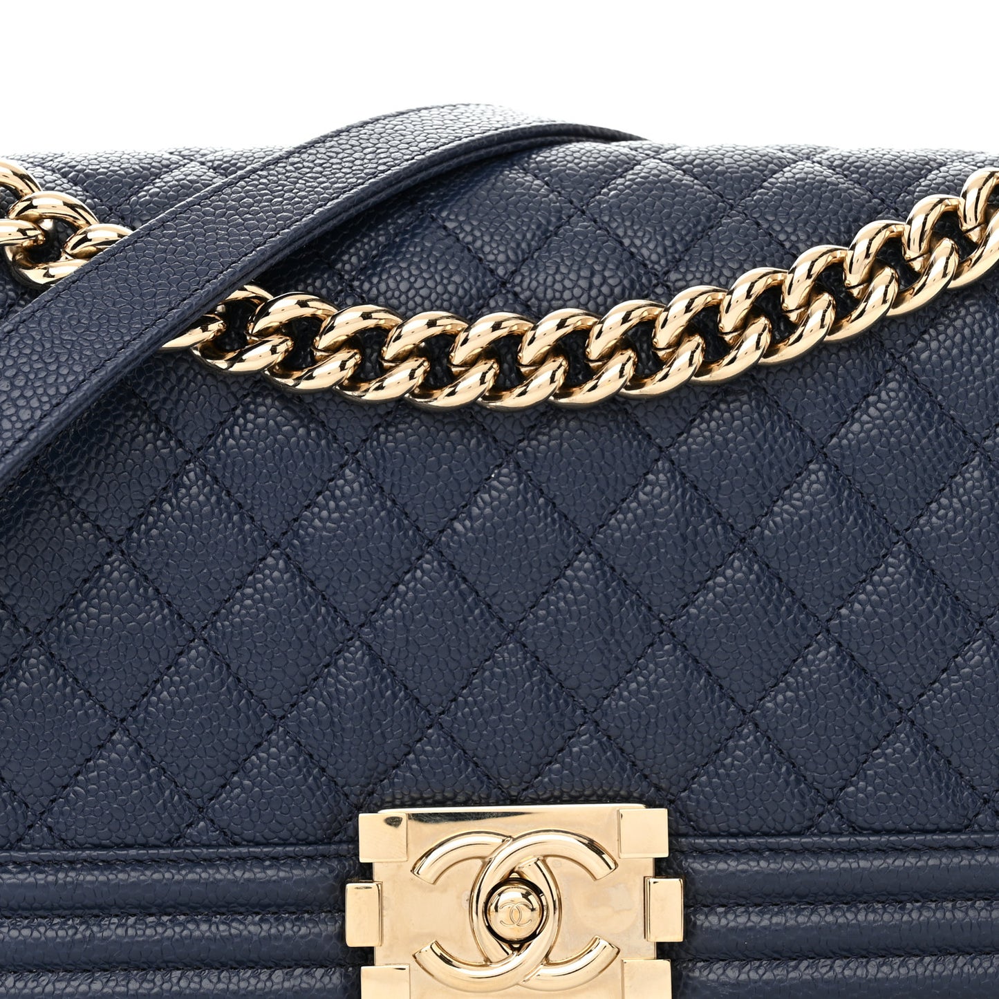 Caviar Quilted Medium Boy Flap Navy