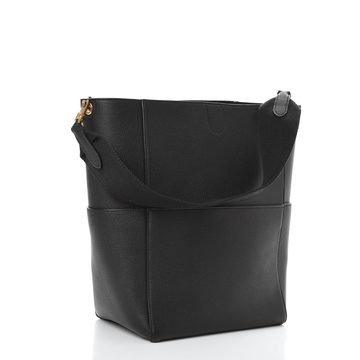 Soft Grained Calfskin Sangle Bucket Bag Black