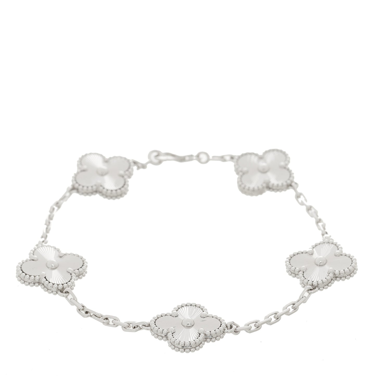 18K White Gold 5 Motifs Guilloche Vintage Alhambra Bracelet