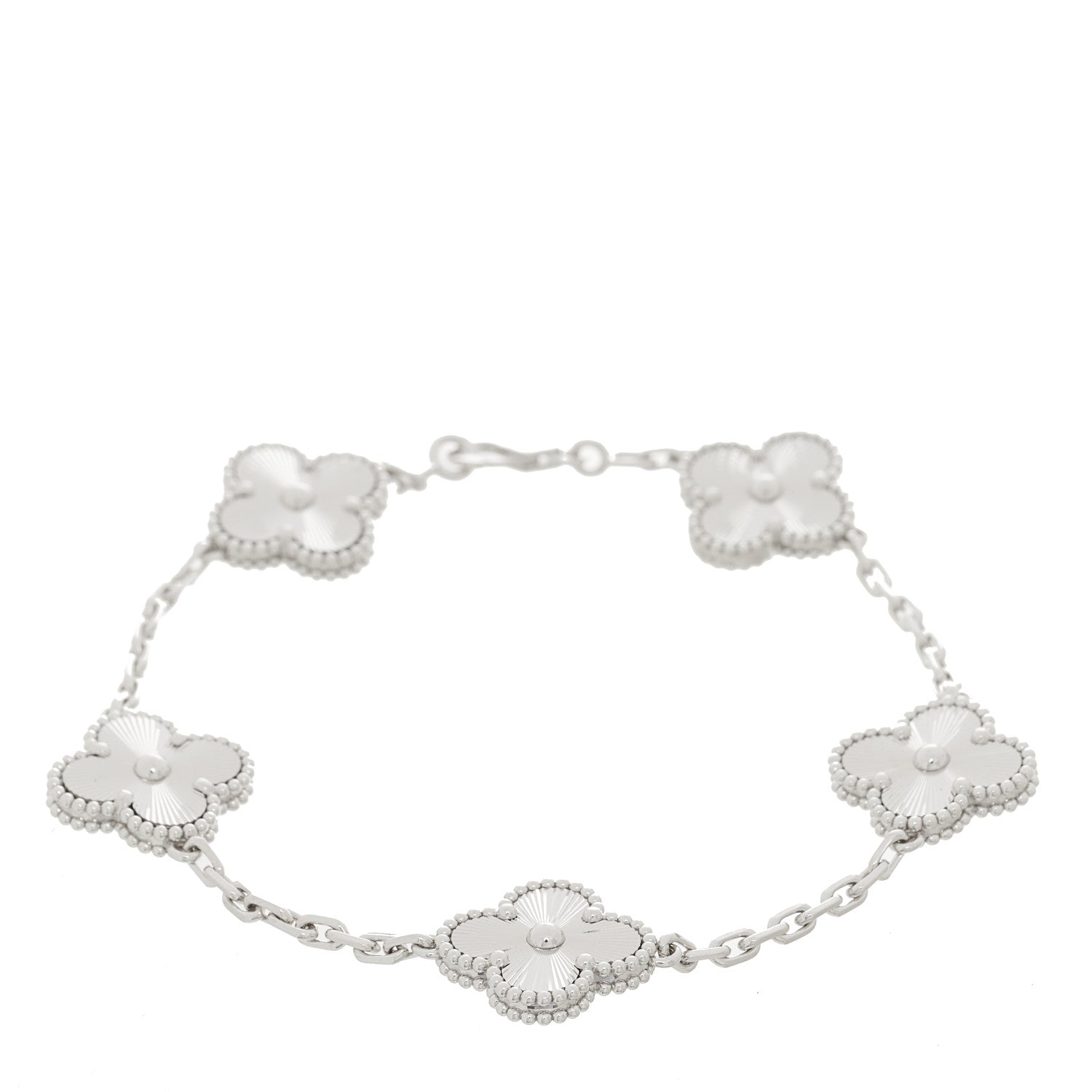 Van Cleef & Arpels 18K White Gold 5 Motifs Guilloche Vintage Alhambra Bracelet 1 of 5