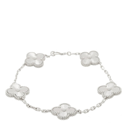 Van Cleef & Arpels 18K White Gold 5 Motifs Guilloche Vintage Alhambra Bracelet 1 of 5