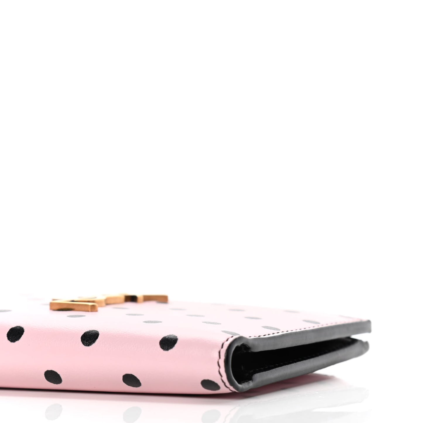 Calfskin Polka Dot Monogram Bi Fold Zipped Wallet Pink Black