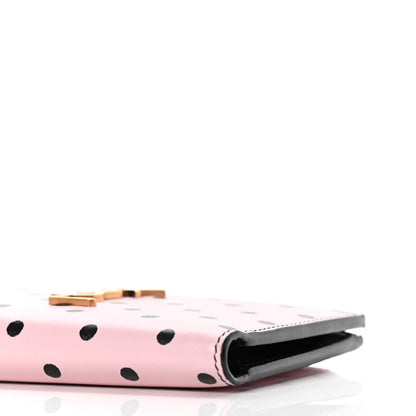 Saint Laurent Calfskin Polka Dot Monogram Bi Fold Zipped Wallet Pink Black 6 of 10