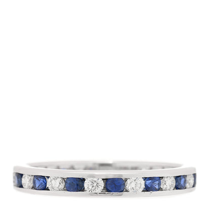 Tiffany Platinum Diamond Blue Sapphire Eternity Band Ring 56 7.5 3 of 4