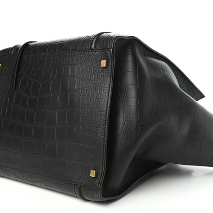 Celine Crocodile Embossed Calfskin Medium Phantom Luggage Black 8 of 8