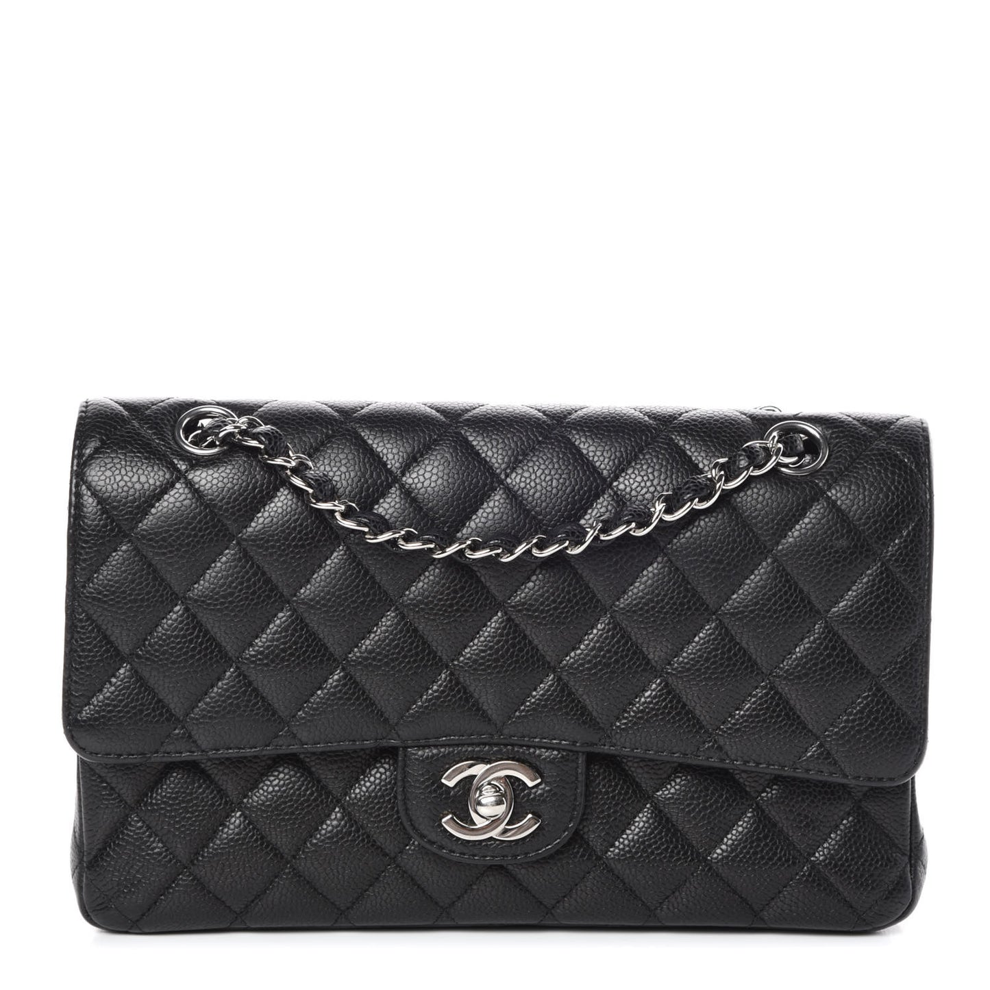 Caviar Quilted Medium Double Flap Black