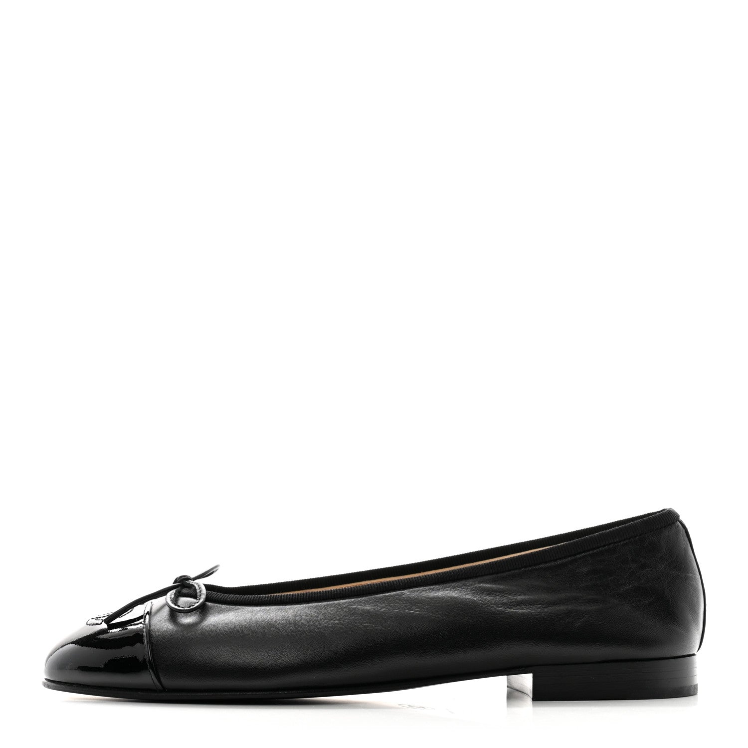 Chanel Lambskin Patent Cap Toe Ballerina Flats 39 Black 1 of 9