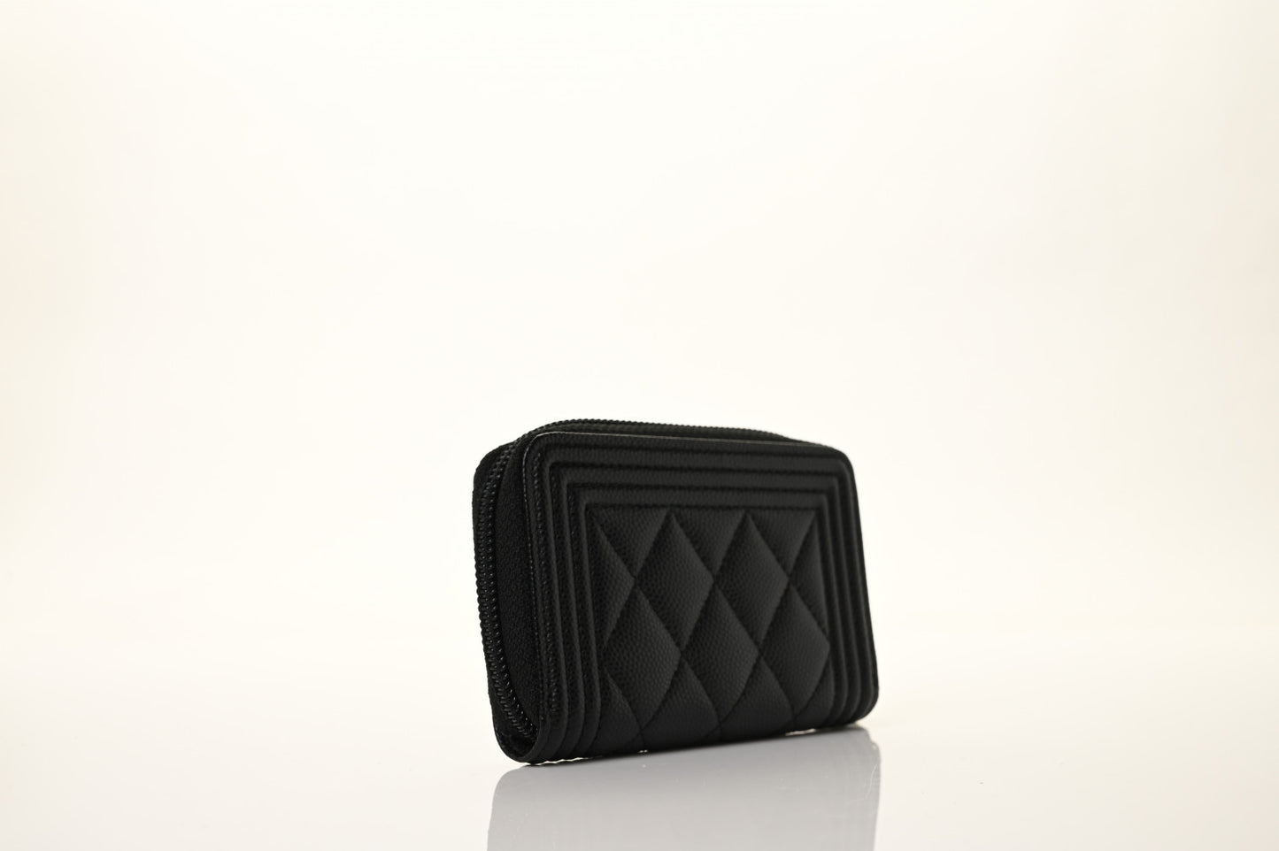 Caviar Quilted Boy Zip Around Coin Purse Wallet Black