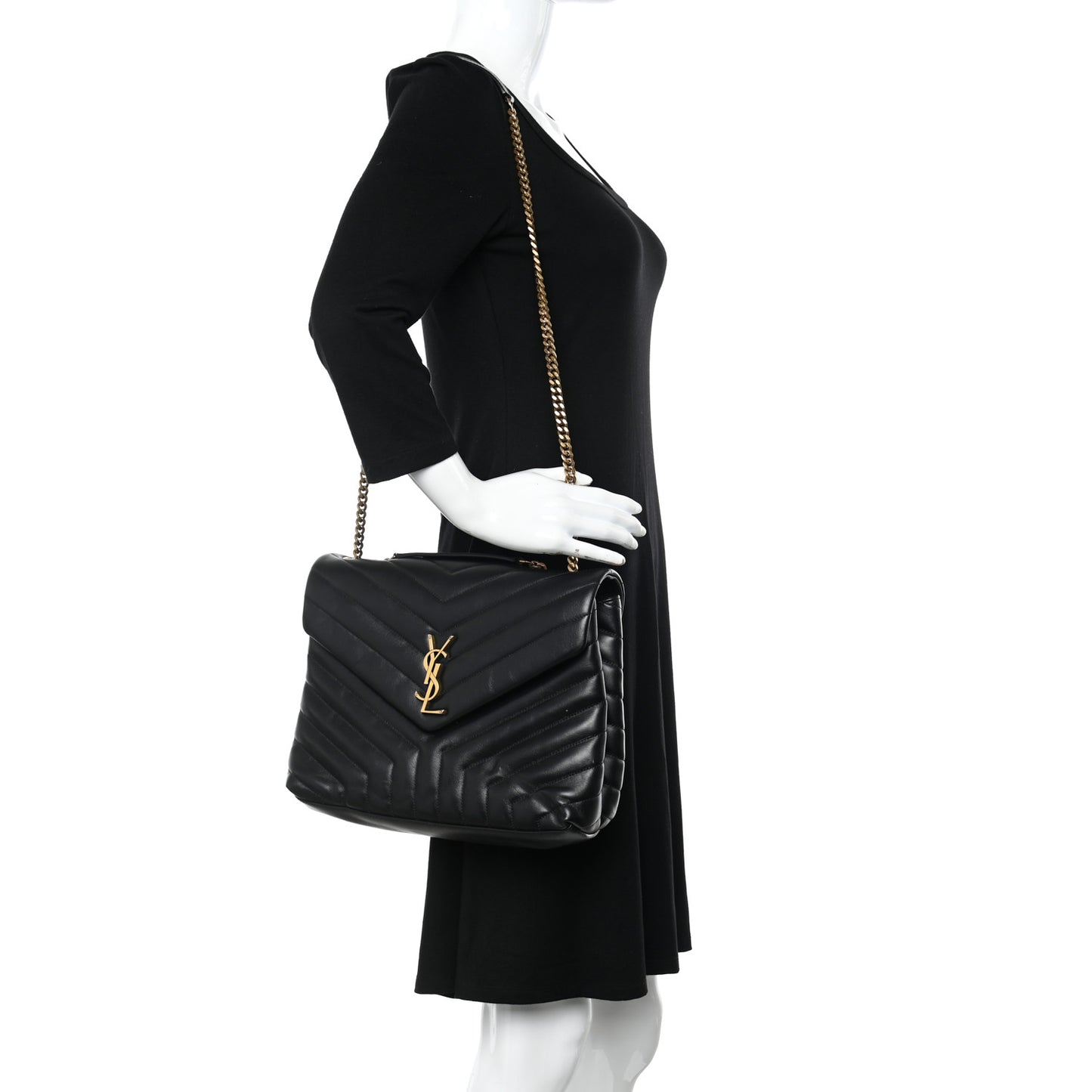 Calfskin Y Quilted Monogram Medium Loulou Chain Satchel Black