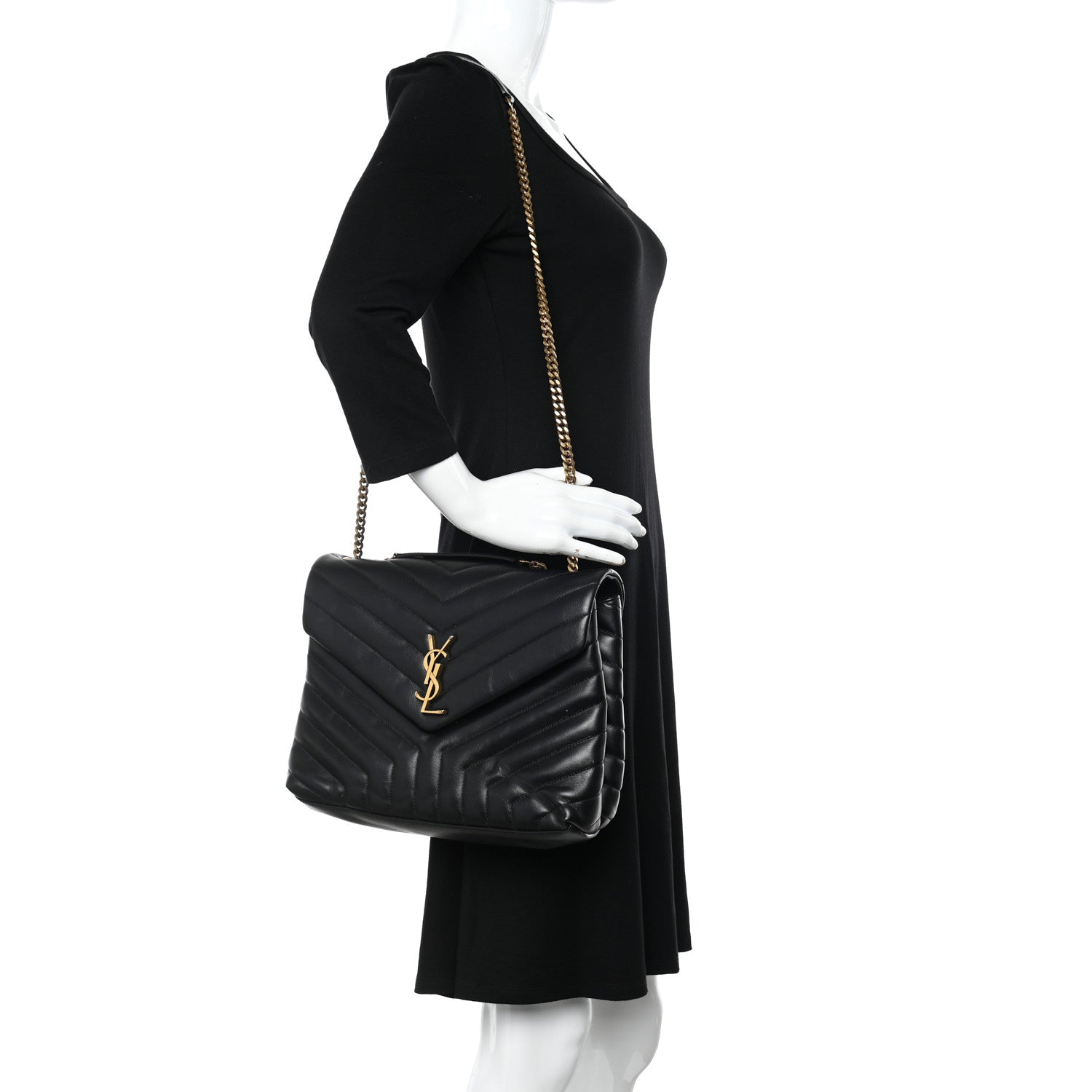 Saint Laurent Calfskin Y Quilted Monogram Medium Loulou Chain Satchel Black 2 of 13