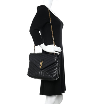 Saint Laurent Calfskin Y Quilted Monogram Medium Loulou Chain Satchel Black 2 of 13