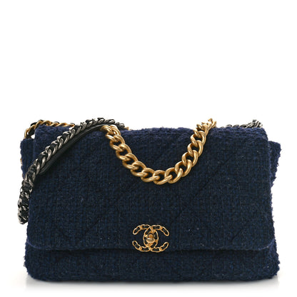 Chanel Tweed Quilted Maxi Chanel 19 Flap Navy 1 of 9
