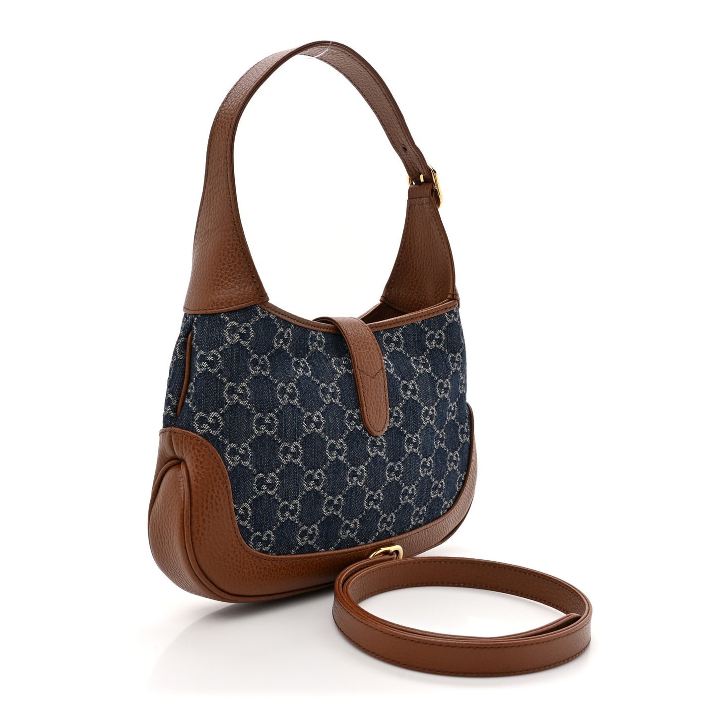 New Denim GG Monogram Calfskin Small Jackie 1961 Hobo Blue Tea Cuir