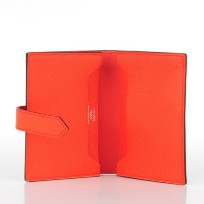 Hermes Epsom Bi Color Bearn Card Holder Wallet Bleu Saphir Orange Poppy 5 of 7