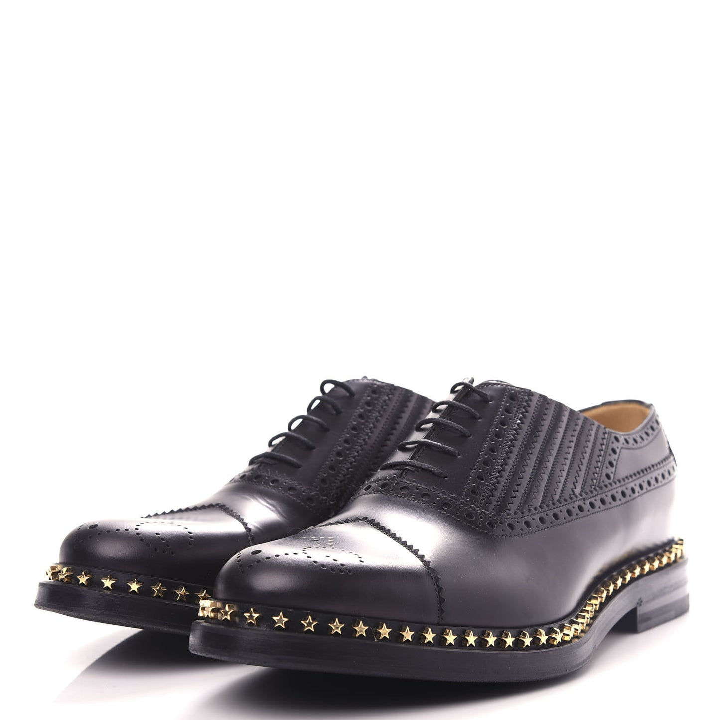 Calfskin Mens Star Studded Lace Up Oxfords 9 Black