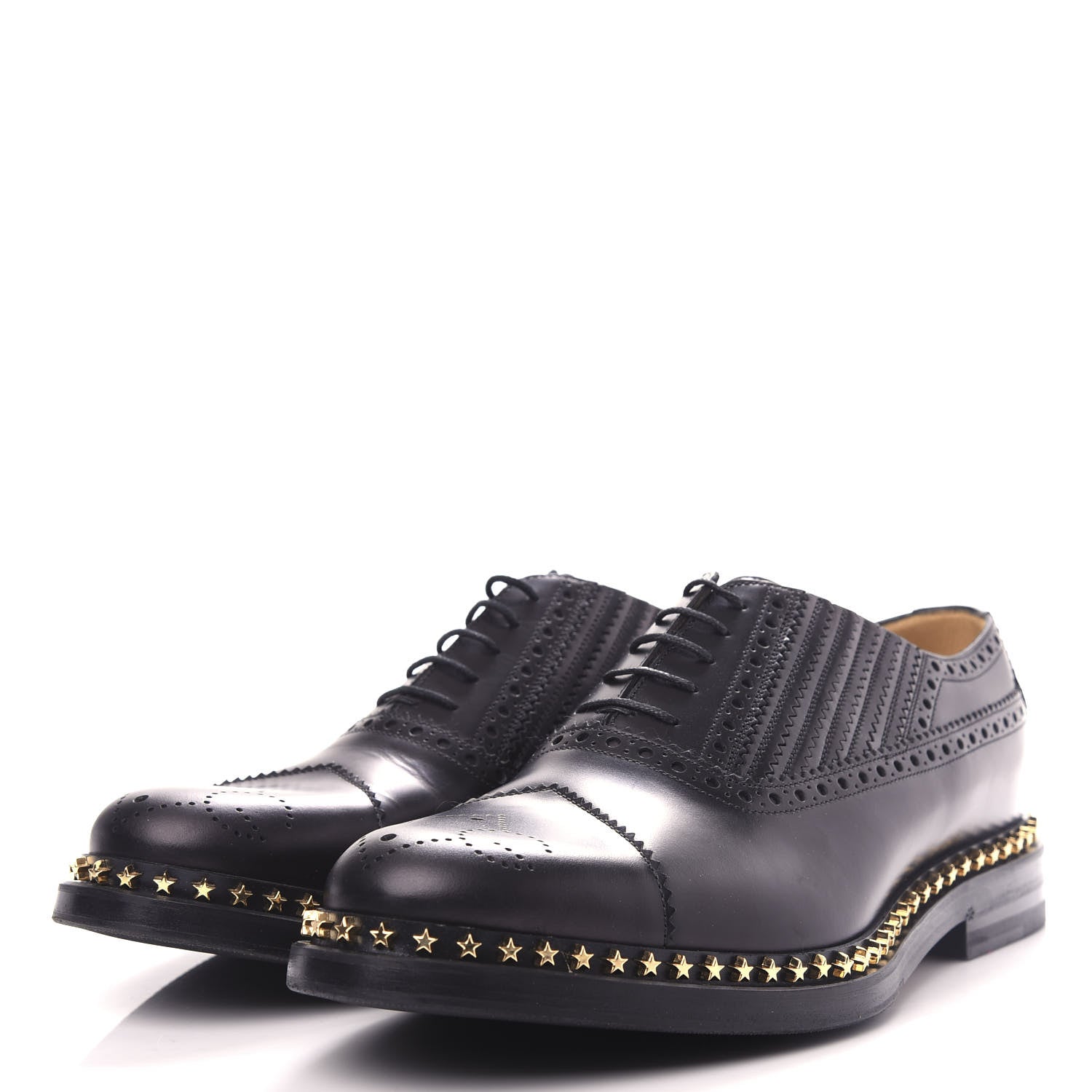 Gucci Calfskin Mens Star Studded Lace Up Oxfords 9 Black 3 of 12