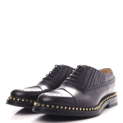 Gucci Calfskin Mens Star Studded Lace Up Oxfords 9 Black 3 of 12
