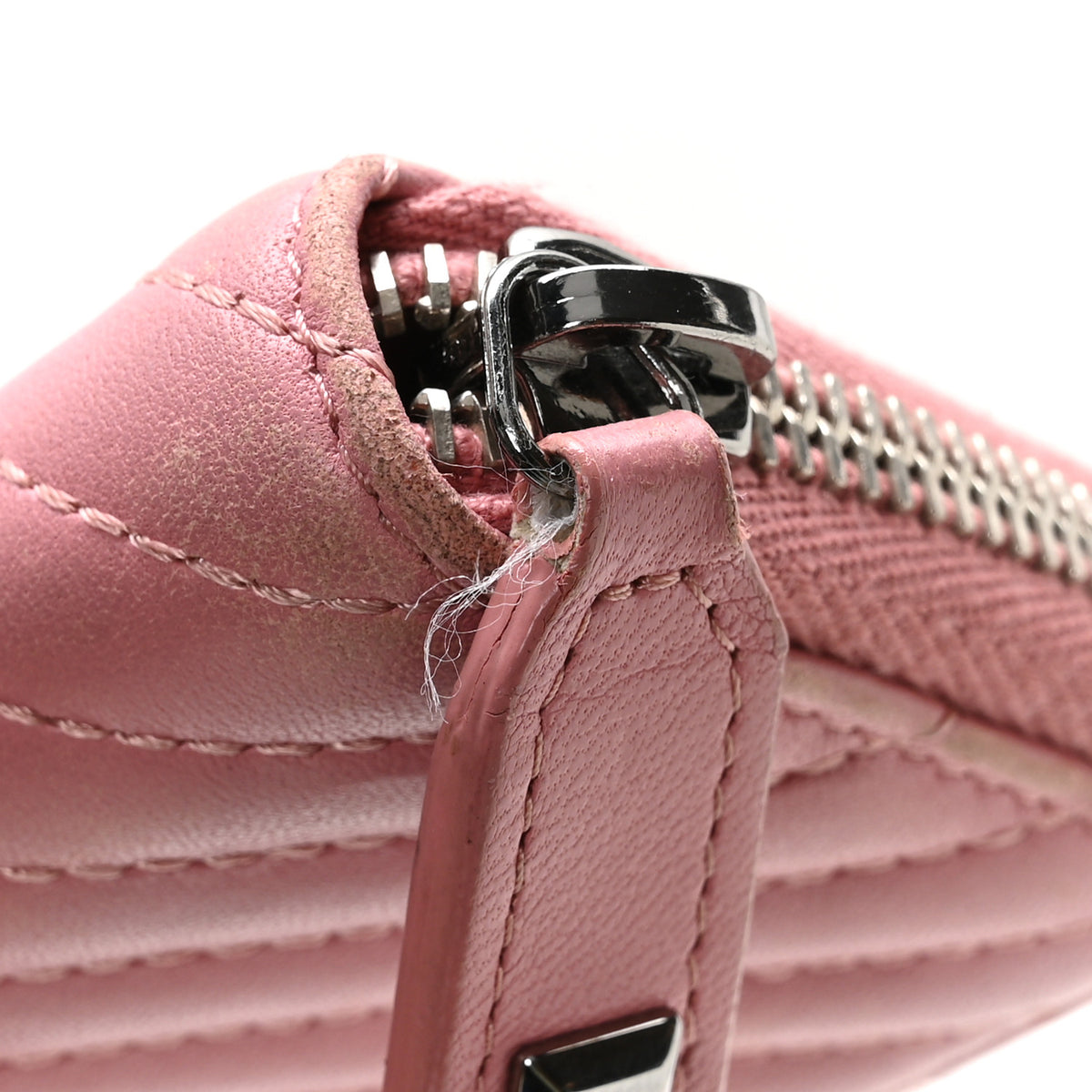 Lambskin Quilted Crossing Zip Around Coin Purse Pink