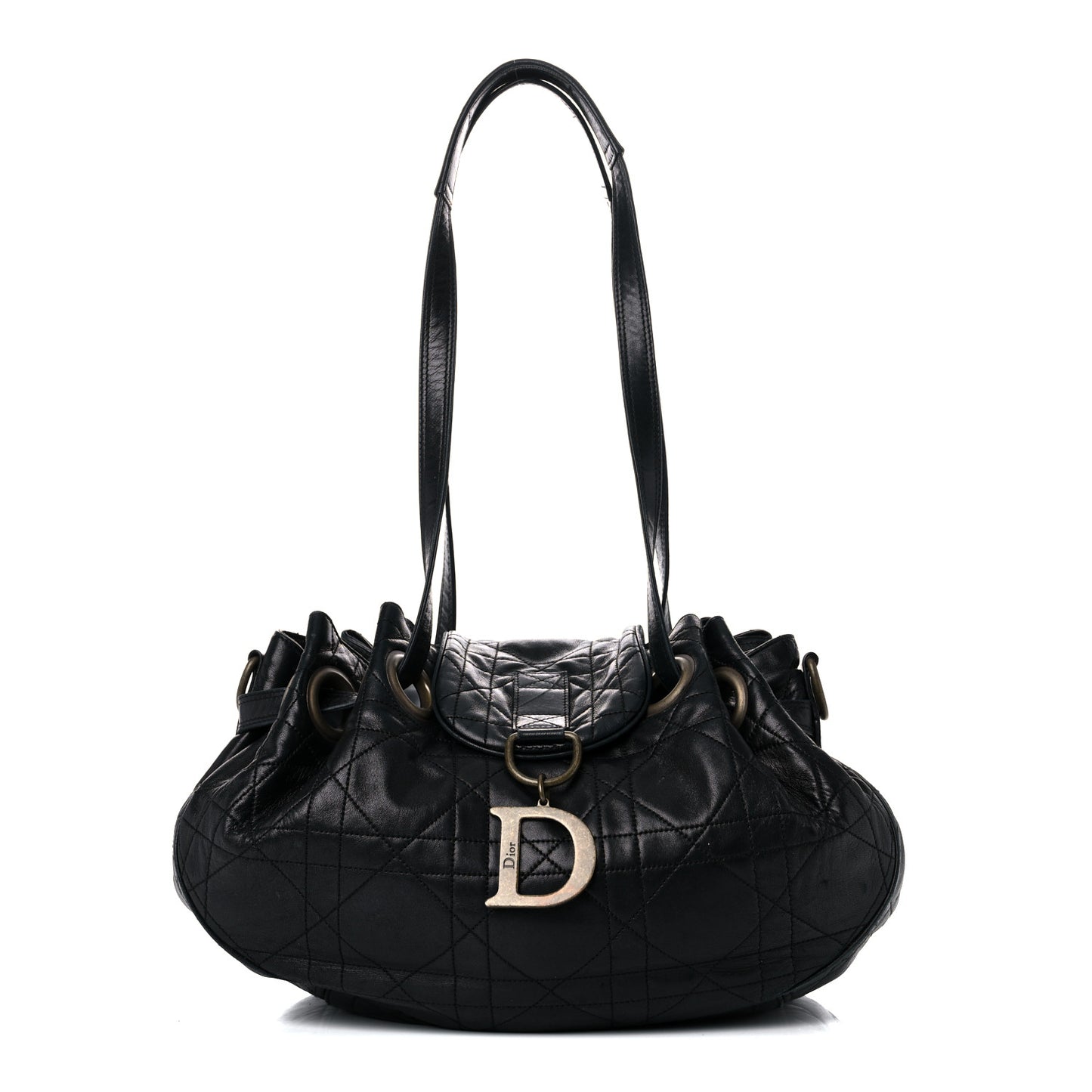 Lambskin Cannage Flap Shoulder Bag Black