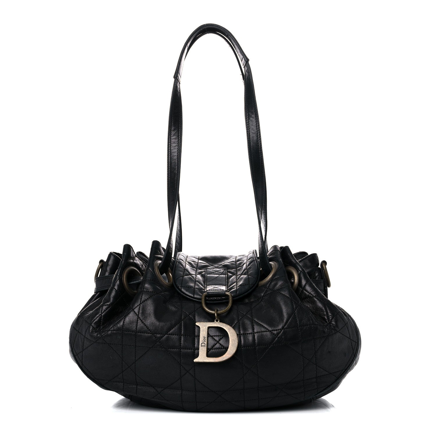 Christian Dior Lambskin Cannage Flap Shoulder Bag Black 1 of 29