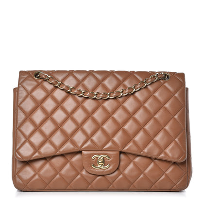 Chanel Lambskin Quilted Maxi Single Flap Dark Beige 1 of 17