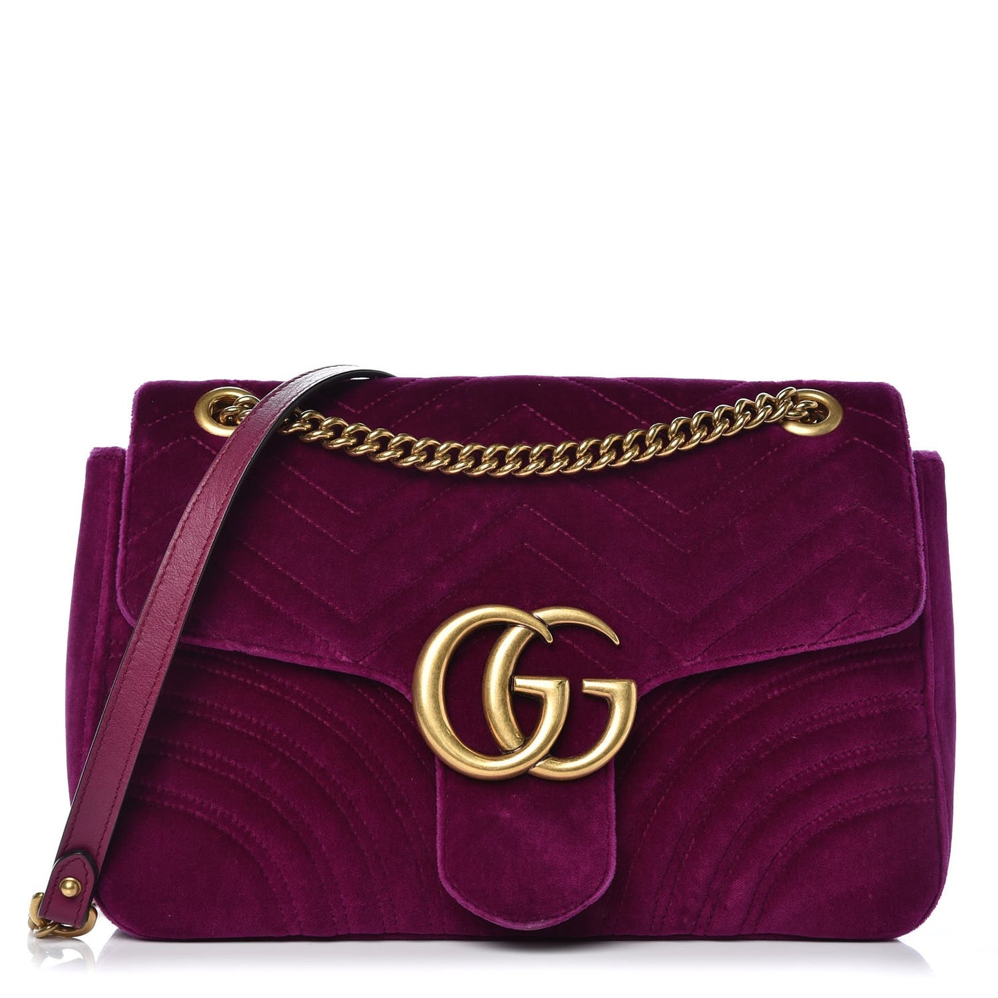 Velvet Matelasse Medium GG Marmont Shoulder Bag Fuchsia Violet Cyclamen