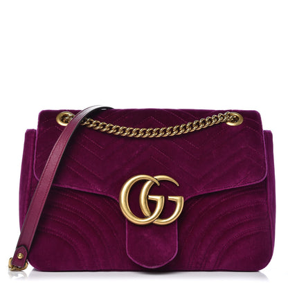 Gucci Velvet Matelasse Medium GG Marmont Shoulder Bag Fuchsia Violet Cyclamen 1 of 12