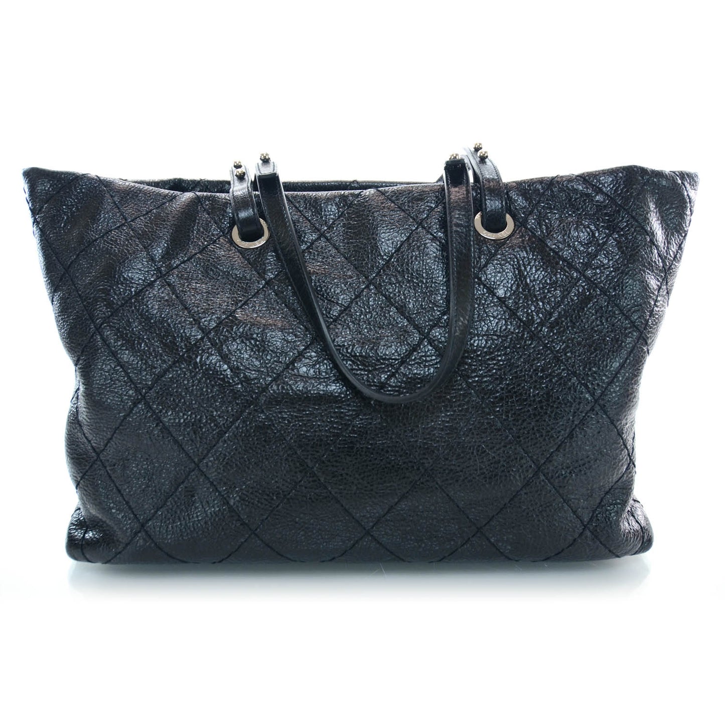 Glazed Calfskin Large On The Road Tote Black