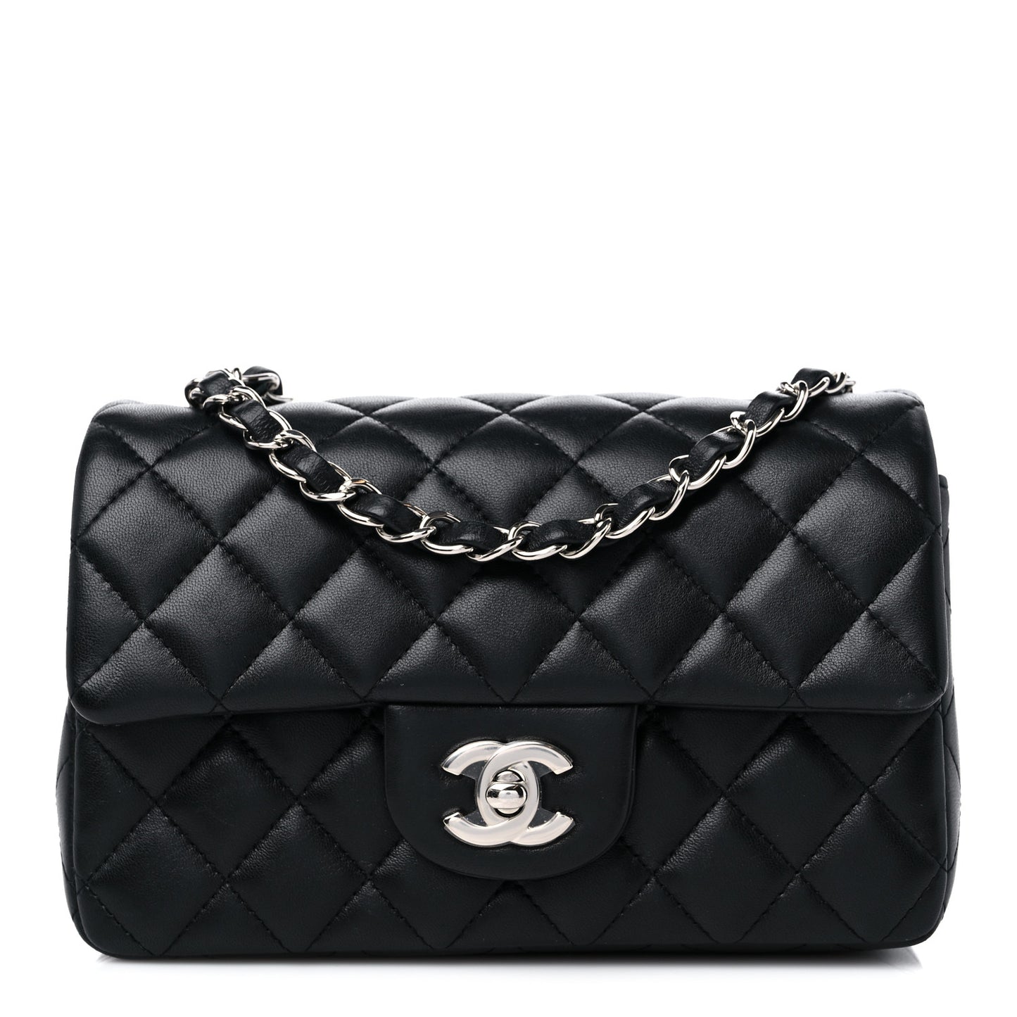 Lambskin Quilted Mini Rectangular Flap Black